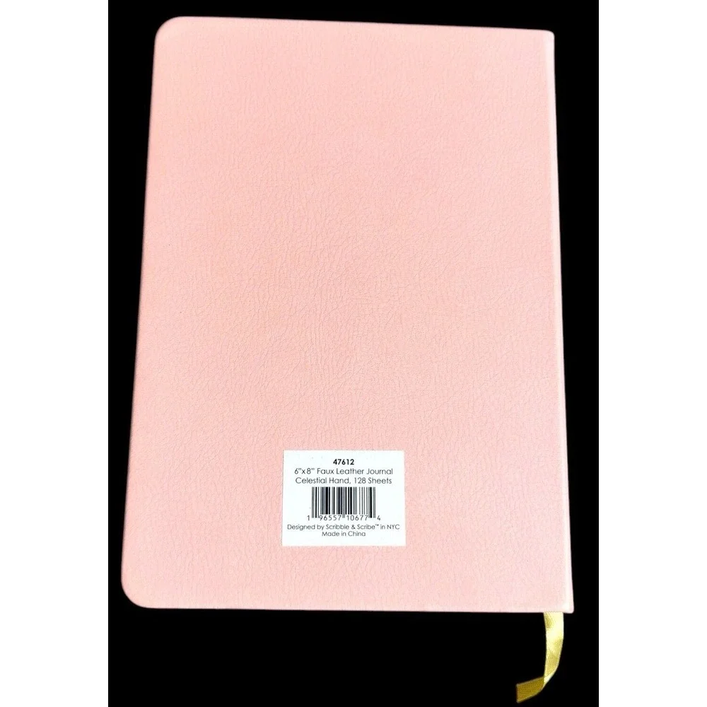 10 Metallic Color Pens & Pink 6x8 Faux Leather Journal Celestial Hand 128 Sheets